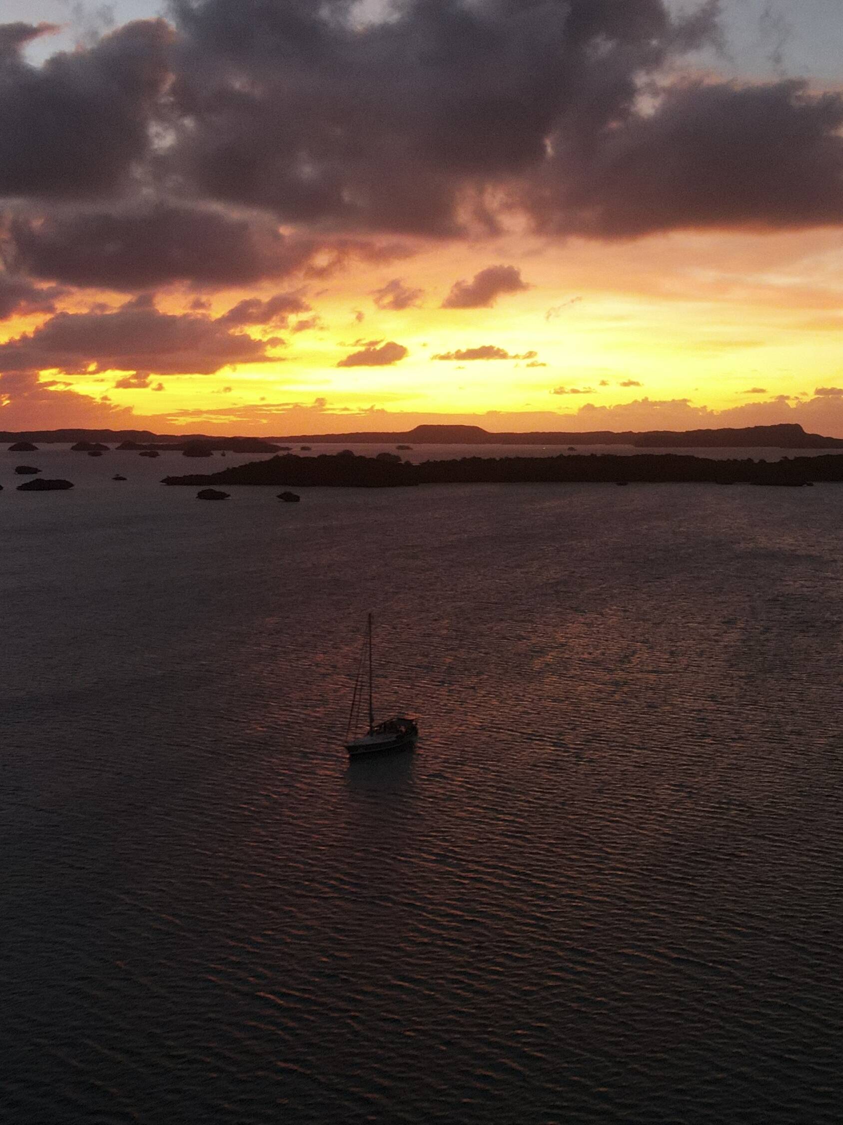 Sunset in a sheltered anchorage Tupaia Sailing
